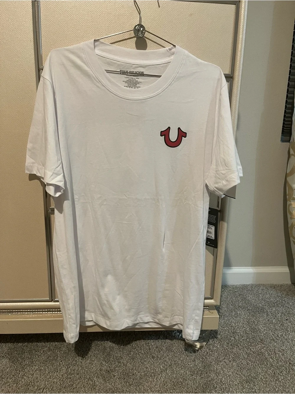 True Religion White Short Sleeve Tee with Red Horseshoe Logo